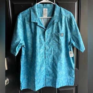 NWT Disneyland Resort Icons Allover Blue Button Up Mens Shirt with pocket Size M